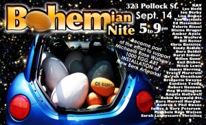 Bohemian Night during New Bern Artwalk on Sept 14 with 1000 EGG ART INSTALLATION by Michaele Rose Watson at New Bern Artworks, a.k.a. the ol' Baxter building.