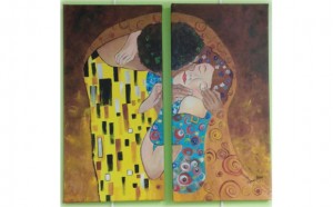 Couples will paint this two-piece Valentine's Day Painting inspired by Klimt's “The Kiss.”