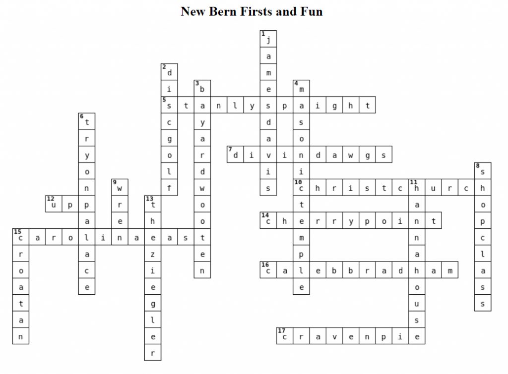 Crossword - New Bern Firsts and Fun KEY