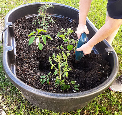 Drilling holes in make-shift planter