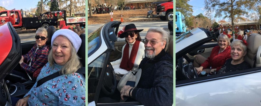 Trent Woods Garden club members in convertibles