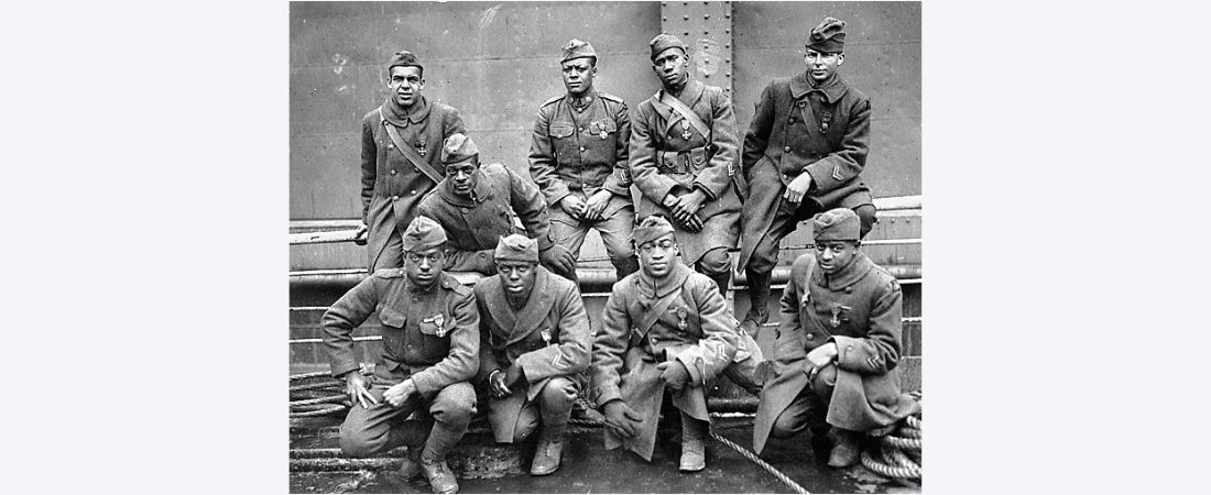 Black men in 92nd Infantry Division group photo