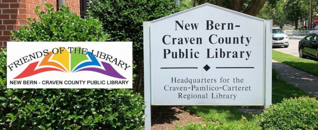 Friends of the Library logo and library sign