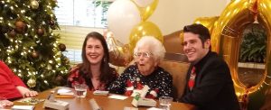Joan Smith pictured with Abbey Clark and Von Lewis during her 107 Birthday Party in New Bern NC