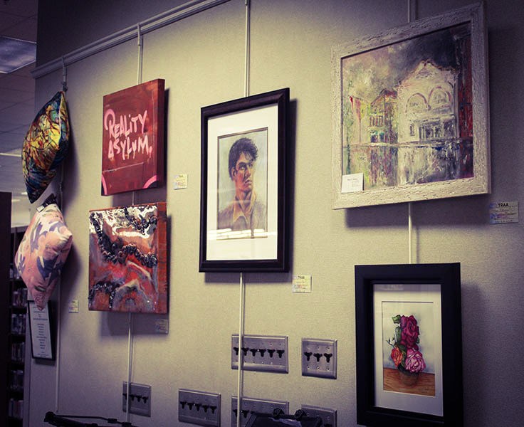 Artworks by Twin Rivers Artists Association on display at the New Bern-Craven County Public Library.