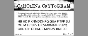Carolina Crytogram for February