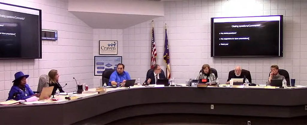 Craven County Board of Education - Screenshot of Video from 1.17.23 Meeting