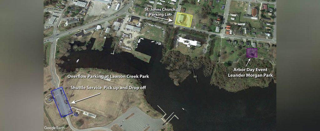 Parking map for City of New Bern Arbor Day event