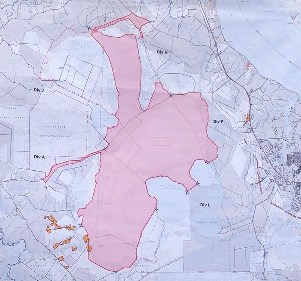Screenshot of map of the Great Lake Fire in Croatan National Forest