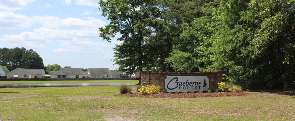 Entrance to Craeberne Forest subdivision in New Bern, N.C. (Wendy Card)
