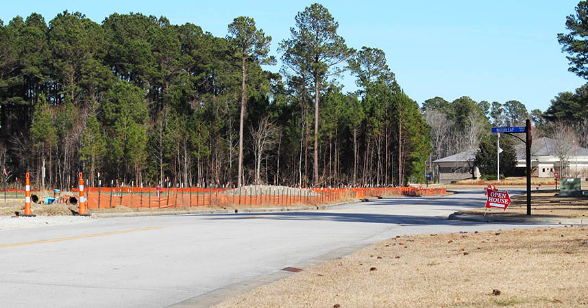 Current construction of Ashton "cluster subdivision" across from proposed ThriveMore development on Landscape Drive in Carolina Colours. (NBN Photo)
