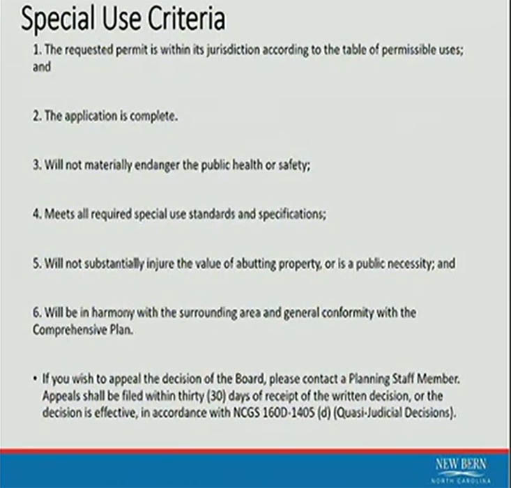 City of New Bern's special use criteria