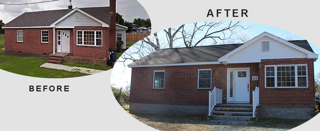 Image of house before and after it was moved from Gaston Boulevard to Eubanks St. in New Bern, NC.