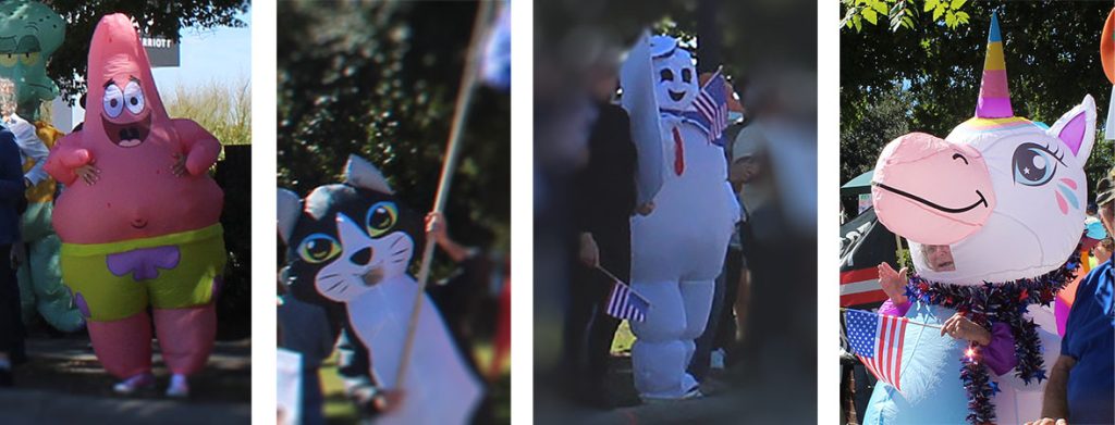Attendees wearing inflatable costumes at "No Kings" rally in New Bern, NC on Oct. 18, 2025. (Photo by Wendy Card)