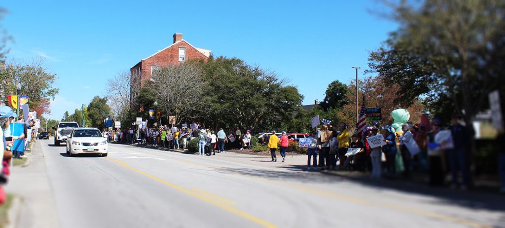 Photo taken at East Front Street during "No Kings" rally in New Bern, NC on Oct. 18, 2025. (Photo by Wendy Card)