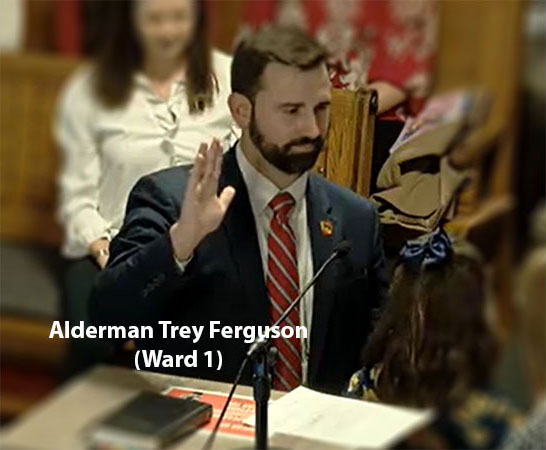 Screenshot of Trey Ferguson taking the oath of office for alderman of Ward 1 in New Bern, NC. 