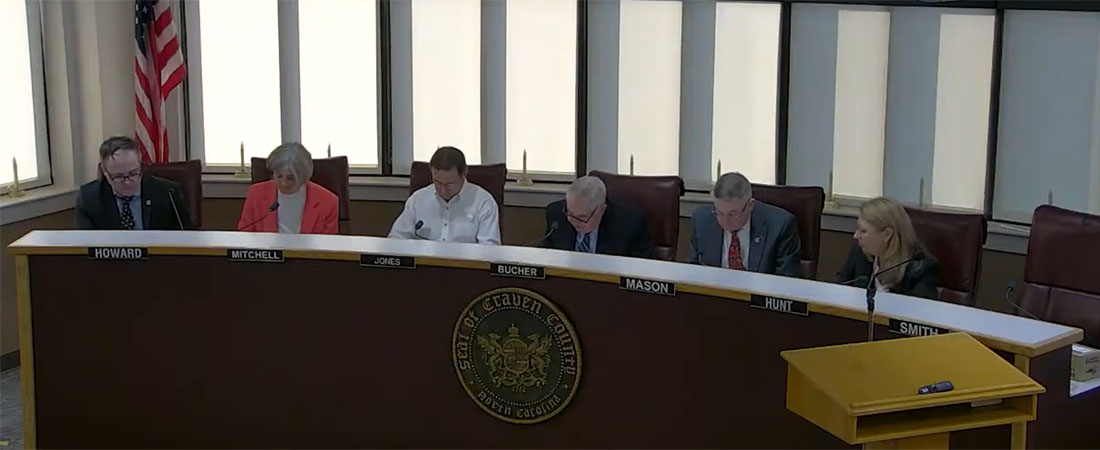 Craven County Board of Commissioners meeting on Dec. 15. 2025 in New Bern, NC. (Screenshot of video)