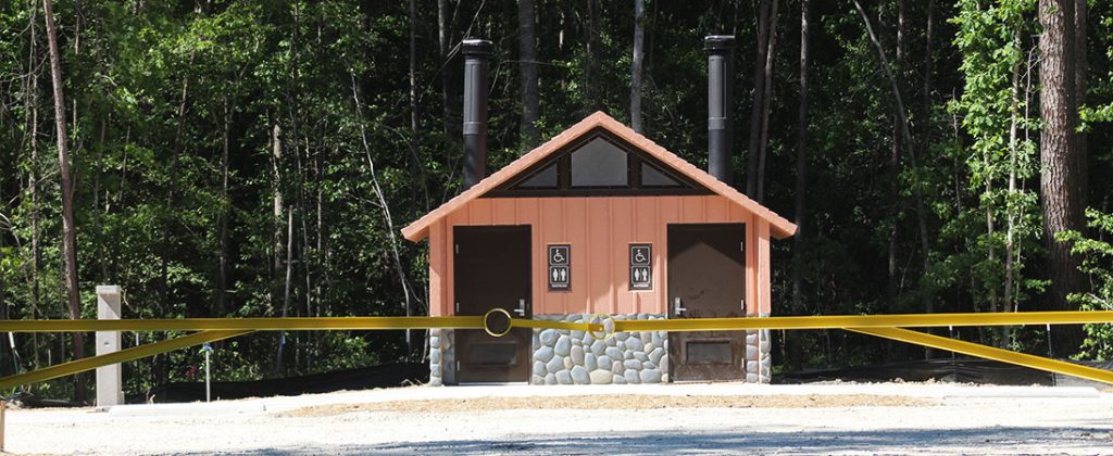 New restroom facilities at County Line Road entrance to Brices Creek Nature Preserve in Craven County, NC. (Photo by Wendy Card)