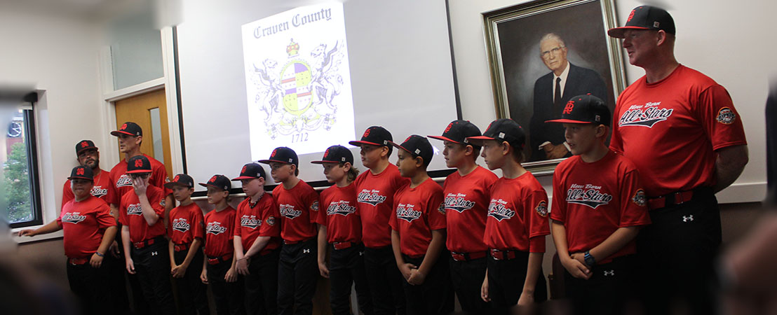 New Bern Sunday School League All=Stars at the Craven County Board of Commissioners meeting on July 6, 2026.
