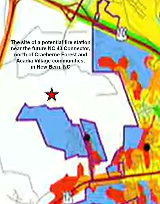 Potential site of a fire station near Craeberne Crossing in New Bern, NC.