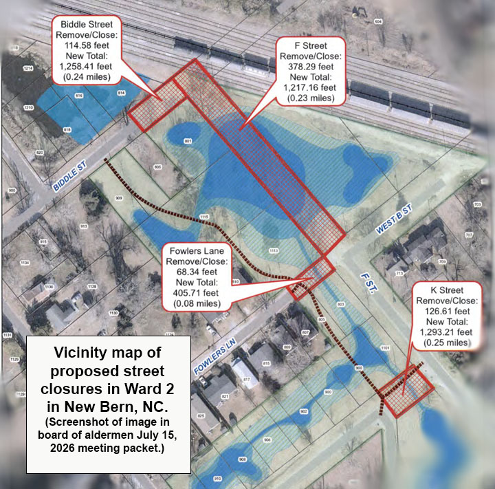 Street closures in New Bern, NC.