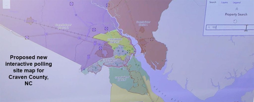 Screenshot of proposed interactive polling site map for Craven County, NC.