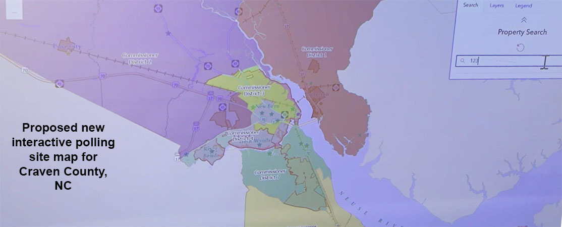 Screenshot of proposed interactive polling site map for Craven County, NC.