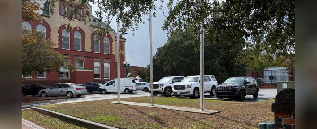 Flagpoles at New Bern City Hall. (Photo from: Patriot Square Project)