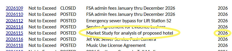 A snapshot of the city of New Bern's "Copy of Contracts List 2026"