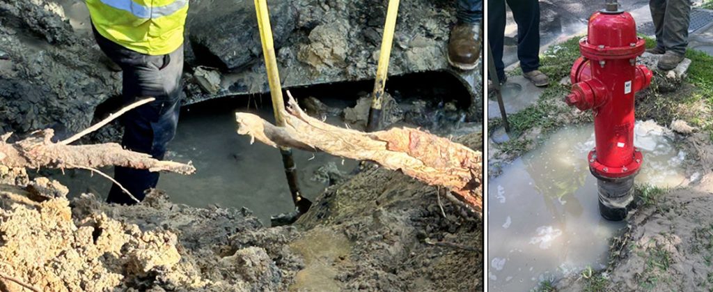 City of New Bern Water Resources crews respond to two issues in New Bern, NC. (Screenshots of city photos)