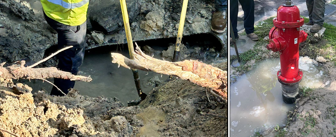 City of New Bern Water Resources crews respond to two issues in New Bern, NC. (Screenshots of city photos)
