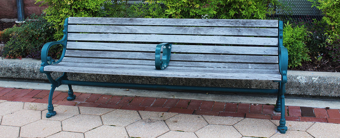 A bench with a third armrest in New Bern, NC. (Photo by Wendy Card)