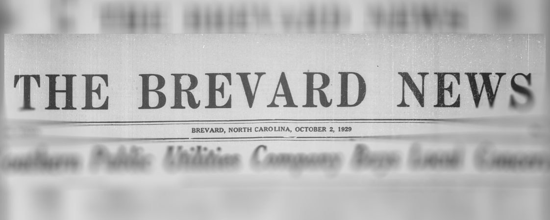 Screenshot of the front page of The Brevard Newspaper published on Oct. 2, 1929.
