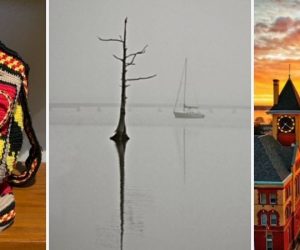 Photograph, watercolor of water and beaded purse
