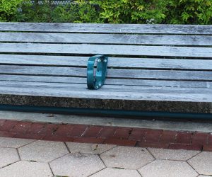 A bench with a third armrest in New Bern, NC. (Photo by Wendy Card)