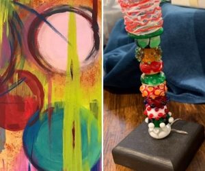 Photo of acrylic painting and candle art object