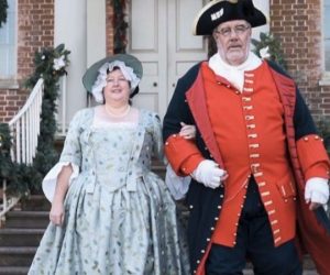 Man and woman in historic costumes at Tryon Palace