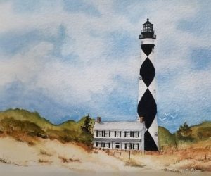 watercolor painting of cape hatteras lighthouse