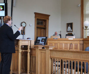 Chad Meadows of CodeWright Planners presents Re-New Bern project to the Board of Aldermen on July 23, 2024. (Photo by NewBernNow.com)