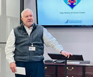 Gene McLendon, executive director of Hope Mission of Carteret County, discusses the nonprofit's plans for grant funds it was recently awarded through the CarolinaEast Foundation. Photo by Todd Wetherington.