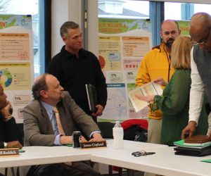 Housing Authority Board of Commissioners Jennell Reddick, James Copland, Pastor Scott Coghill, Sabrina Bengel and Pastor Daimon L. King and New Bern Mayor Jeffrey Odham meet without public notice at Stanley White Recreation Center in New Bern, NC. (Photo by Wendy Card)