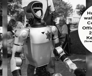 Humanoid robot walks with Forsyth County Sheriff's Office in July 4, 2026 parade in Kernersville, NC. (Screenshots of images on FCSO social media page)