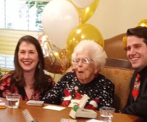 Joan Smith pictured with Abbey Clark and Von Lewis during her 107 Birthday Party in New Bern NC