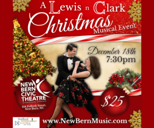 Poster of Lewis and Clark event with two dancers near Christmas Tree