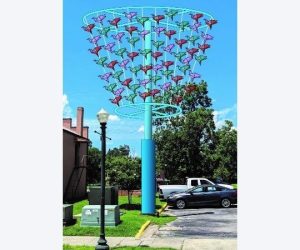 Metal cranes art installation