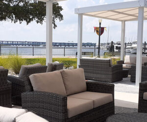 Sitting area along Riverwalk behind the New Bern Riverfront Convention Center